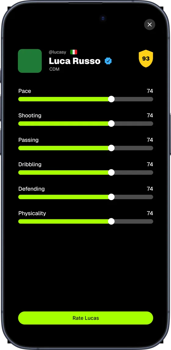 Rating screen with pace, shooting, passing and other sliders